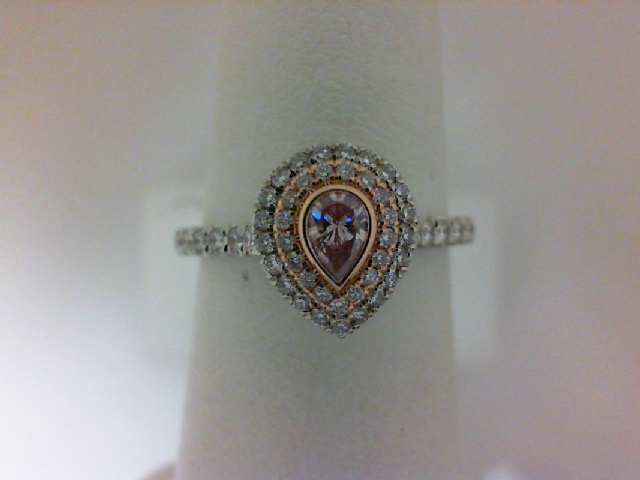18 Karat White/Rose Gold Double Halo Ring With One 0.14Ct Pear Pink Diamond And 50=0.35Tw Round G/H Vs-Si Diamonds