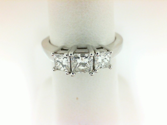 14 Karat White Gold 3 Diamond Ring With 3=1.04Tw Princess  Diamonds