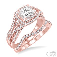 14 Karat Rose Gold Ring With One 0.50ct Princess H/I SI2-3 Diamond And 152=0.80tw Round Diamonds