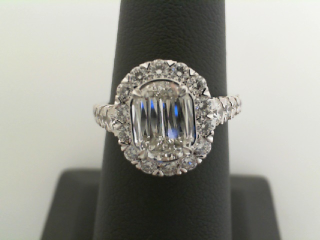 Christopher Designs: 18 Karat White  Gold Engagement Ring  With One 1.01Ct Criss Cut G Vs2 Diamond And 38=0.89Tw Round Diamonds