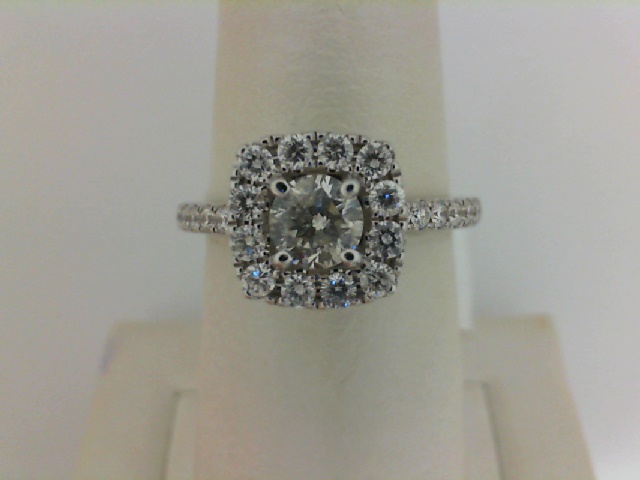 14 Karat White Gold Ring With One 0.46ct Round I SI2 Diamond And 28=0.55tw Round Diamonds