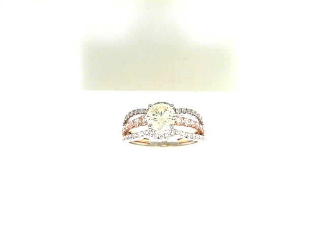 14 Karat White And Rose Gold 1.06 Ct Diamond Engagement Wirth 0.55 Ct White/0.17 Ct Pink Diamonds