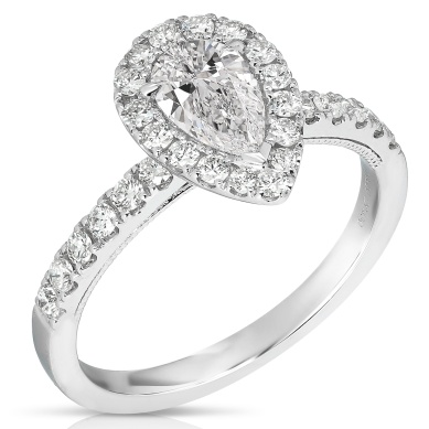 14 Karat White Gold 1.00 Ct Pear Shape Diamond With 0.47 Ct Round Brilliant Cut Diamond Halo And Sides Engagement Ring
Size 6.5