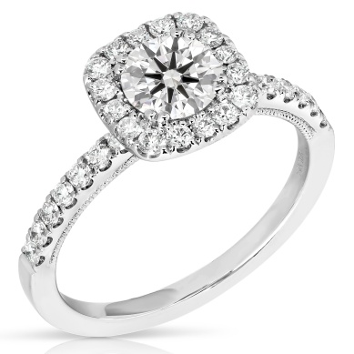 14 Karat White Gold 0.72 Ct Round Brilliant Cut Diamond With 0.37 ct Diamond  Halo Engagement Ring 
size 6.5