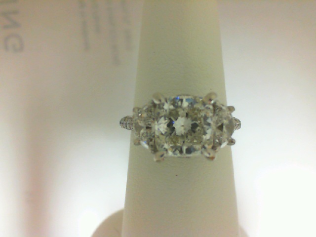 ESTATE  Platinum  Ring  With One 2.02Ct Cushion  Diamond And 1.09Tw Multi-Shaped Diamonds