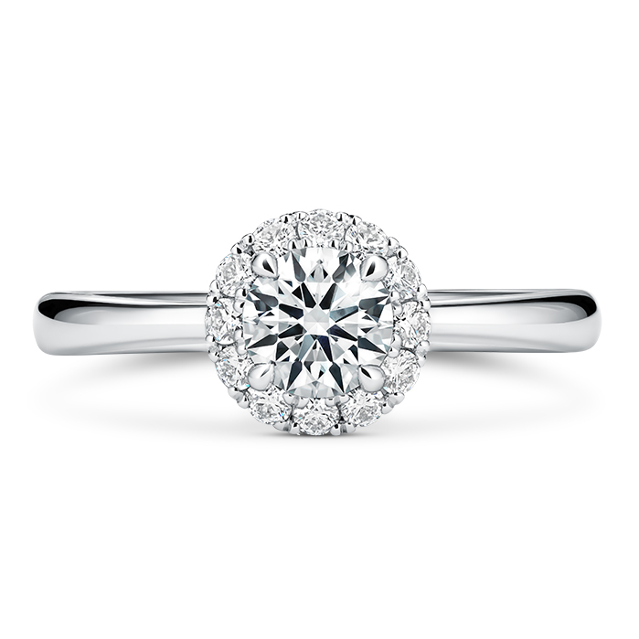 Hearts On Fire Platinum Vela 0.76 ct  Diamond Halo Engagement Ring 0.31 ct
Size 6.5