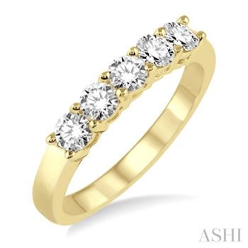 14 Karat Yellow Gold  Wedding Band With 5=0.75Tw Round Diamonds