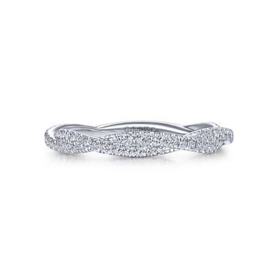 Gabriel & Co 14 Karat White Gold Twisted Stackable Pavé Diamond Band 0.35 ct