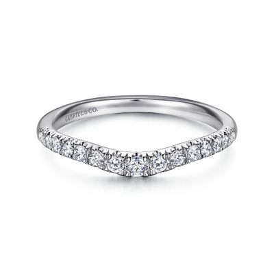 Gabriel & Co 14 Karat White Gold French Pave Curved Diamond Band 0.26 Ct