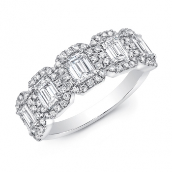 14 Karat White Gold 1.20 Ct Emerald And 0.45 Ct  Round Brilliant Cut Diamond Band