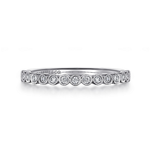 Gabriel & Co 14 Karat White Gold Miligrain Bezel Set Diamond Band 0.16 Total Diamond Weight