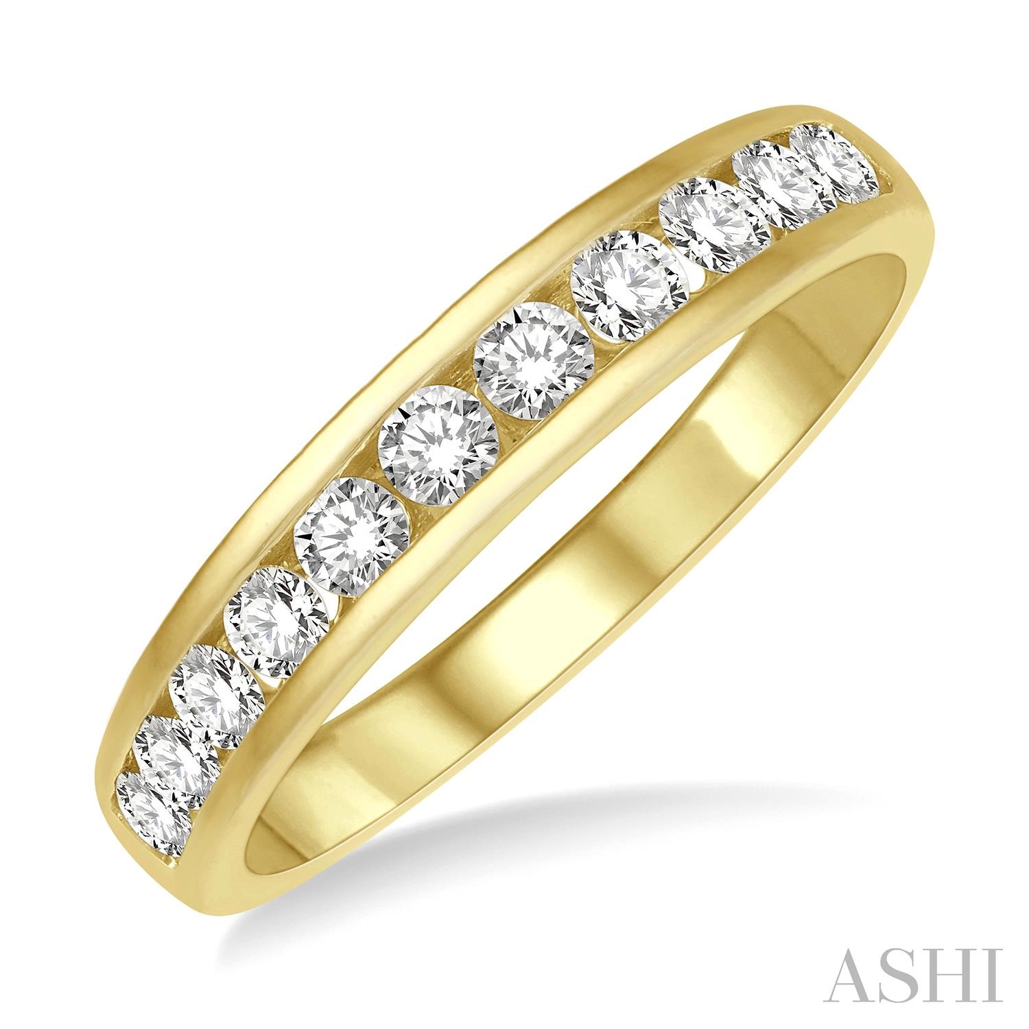 14 Karat Yellow Gold Round Brilliant Cut Diamond Channel Set Band 0.50 Ct