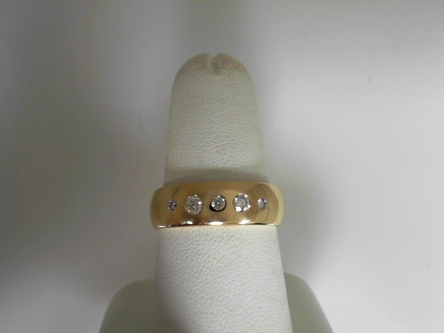 Estate 14 Karat Yellow Gold  7mm Wedding Band With 5=0.39Tw Round I/J Si1-2 Diamonds 
Size 11