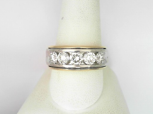 14 Karat Yellow Gold And Platinum Round Brilliant Cut Diamond Band 2.06 Cts 
Ring Size: 10.5