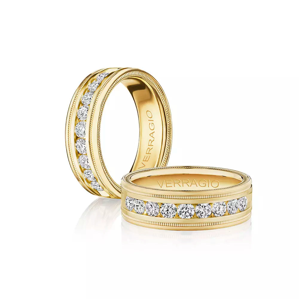 Verragio 14 Karat Yellow Gold 1.46 Cts Round Brilliant Cut Diamond Channel Set Band - 8 mm 
Miligrain/French Beading
Size 10