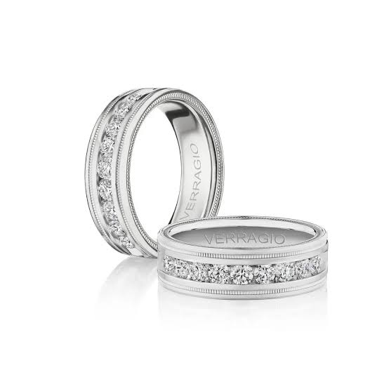 Verragio 14 Karat White Gold 1.47 Cts Round Brilliant Cut Diamond Channel Set Band - 8 mm 
Miligrain/French Beading
Size 10