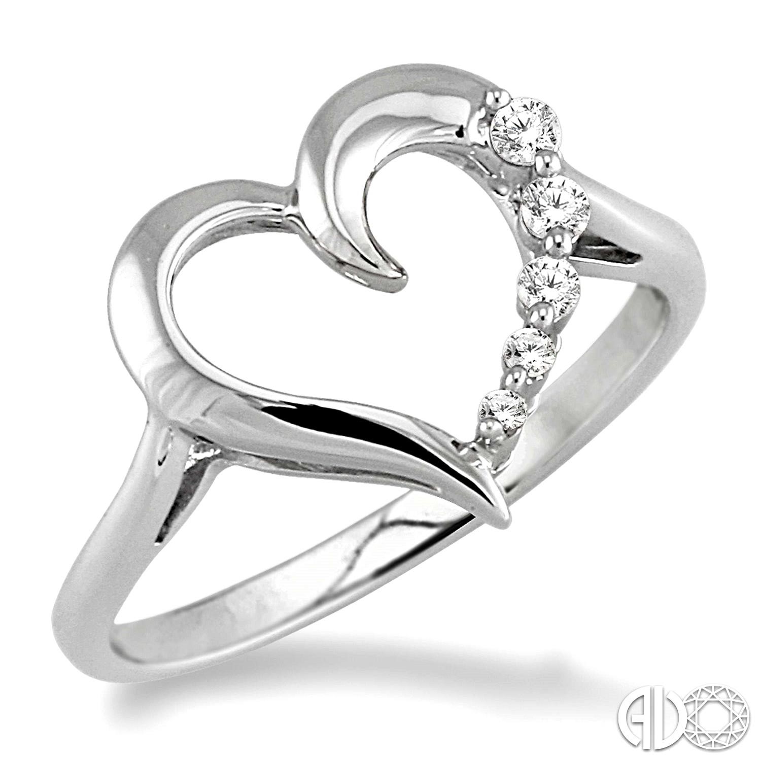 10 Karat White Gold Heart Fashion Ring With 0.08Tw Round Diamonds