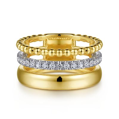 Gabriel & Co 14K White-Yellow Gold Wide Band Diamond Bujukan Ring