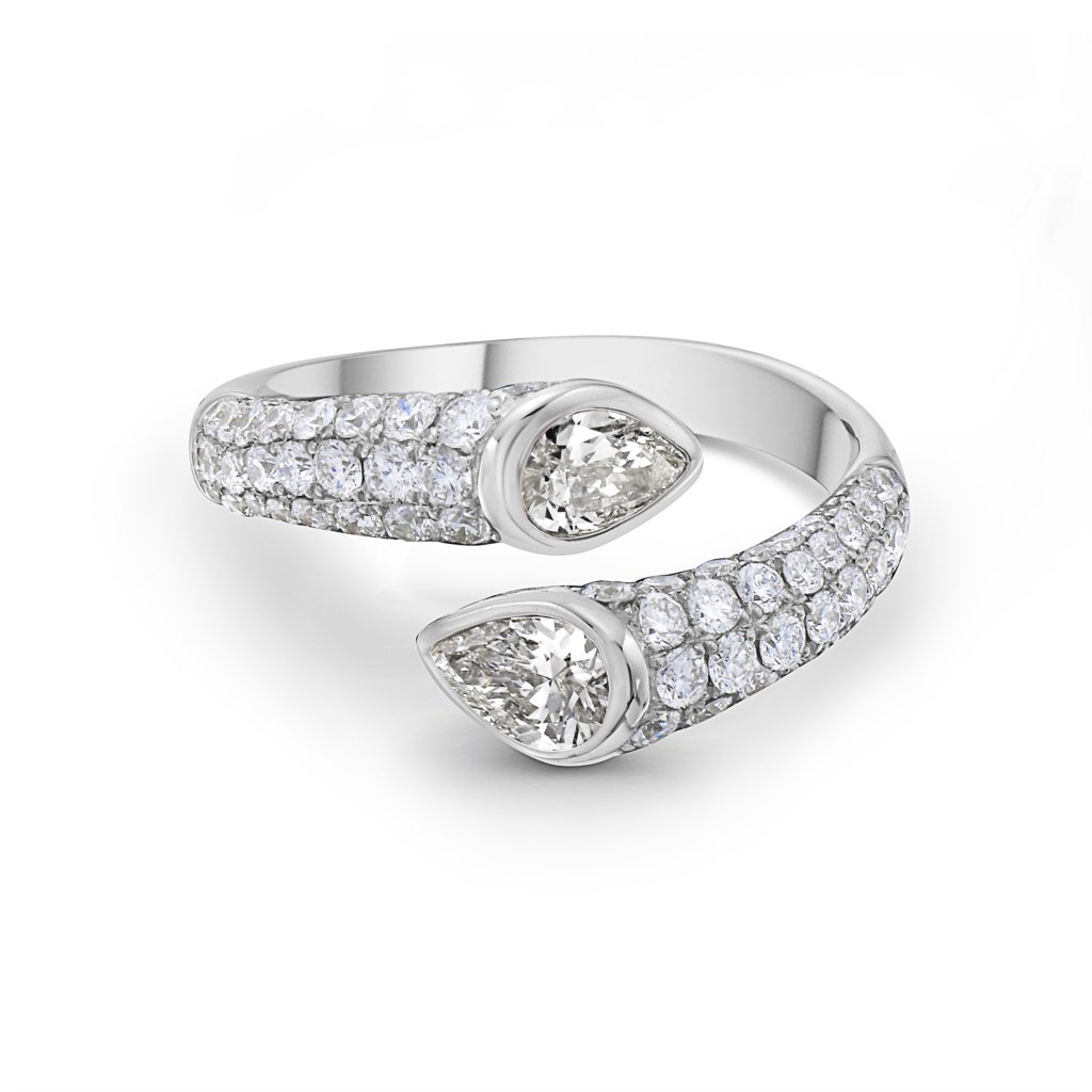 Charles Krypell 18 Karat White Gold  Precious Pastel Diamond Bypass Ring 1.76Tw
Ring Size: 6.5