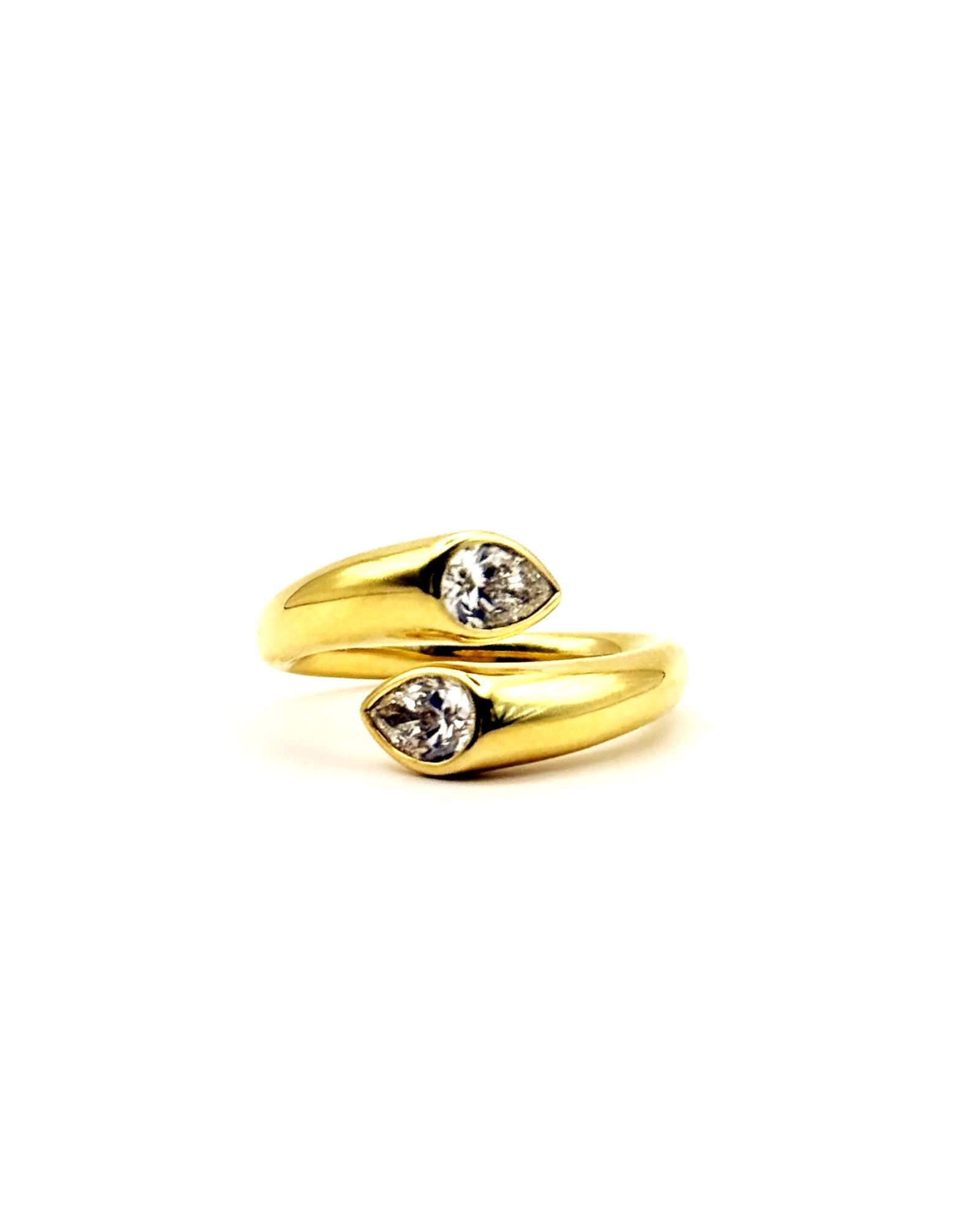Charles Krypell 18 Karat Yellow Gold Precious Pastel Bypass Ring Fashion Ring With 2=0.71Tw Pear G VS2 Diamonds 
Ring Size: 6.5