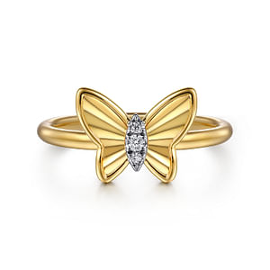 Gabriel & Co 14 Karat Yellow Gold Diamond Cut Butterfly Ring 0.03 Ct