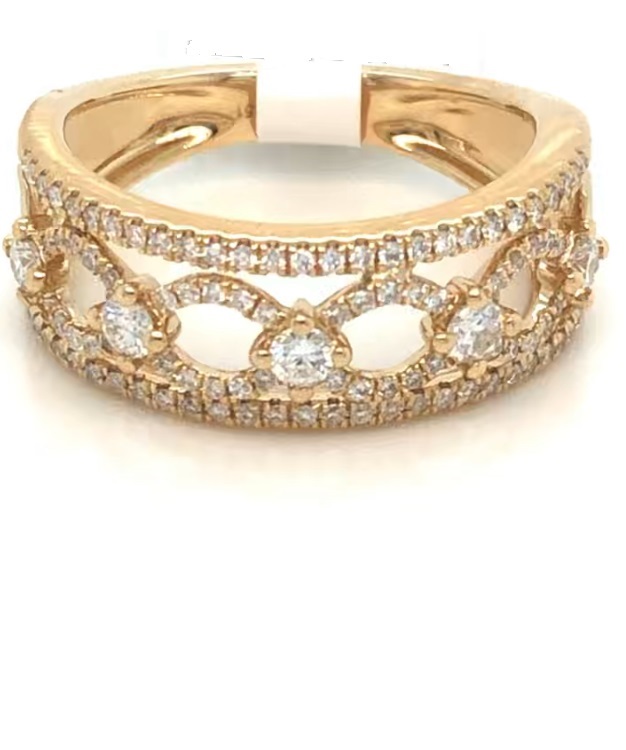 14 Karat Yellow Gold Wide Band With 99=0.51Tw Round Diamonds 
Ring Size: 6.5