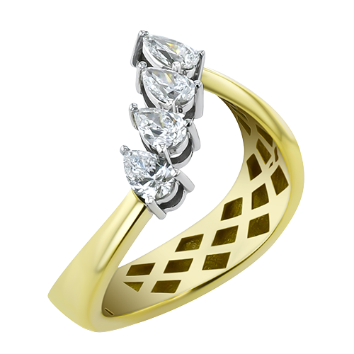 Simon G 18 Karat Yellow And White Gold Abstract Pear Shape Diamond Ring 0.64 Ct