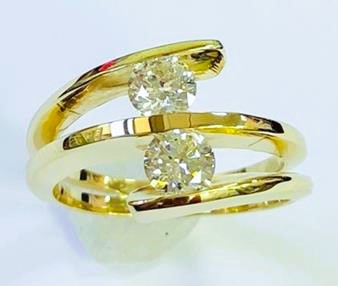 14 KaratYellow Gold Bypass Fashion Ring With 2=0.67Tw Round I/J Si1 Diamonds