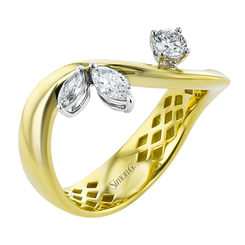 Simon G 18 Karat Yellow And White Gold 0.38 Ct Round And Marquise Cut Diamond Wavy Ring