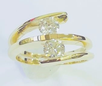 14 KaratYellow Gold Bypass Fashion Ring With 2=0.67Tw Round I/J Si1 Diamonds