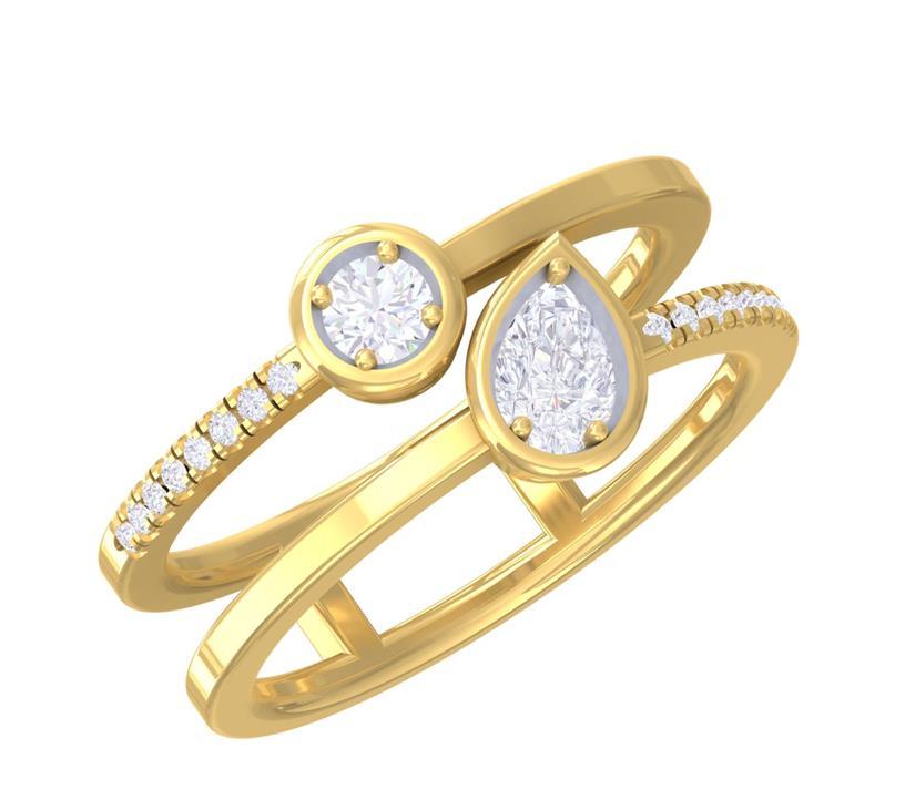 14 Karat Yellow Gold Double Row Fashion Ring With One 0.32Ct Pear Diamond And  0.27Ct Round Diamonds
Ring Size: 7.5