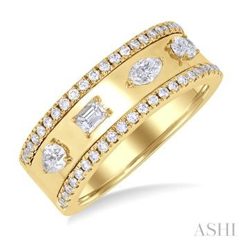 14 Karat Yellow Gold Bold Pear/Emerald/Marquise/Oval/Round Brilliant Cut Diamond Fashion Band 0.69 Ct
Ring Size : 7