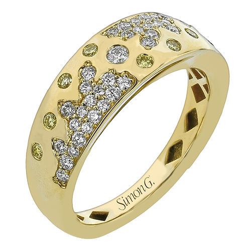Simon G 18 Karat Yellow Gold White 0.36 Ct And Yellow 0.12 Ct Diamond Pave/Burnished Domed Ring 
Size 7