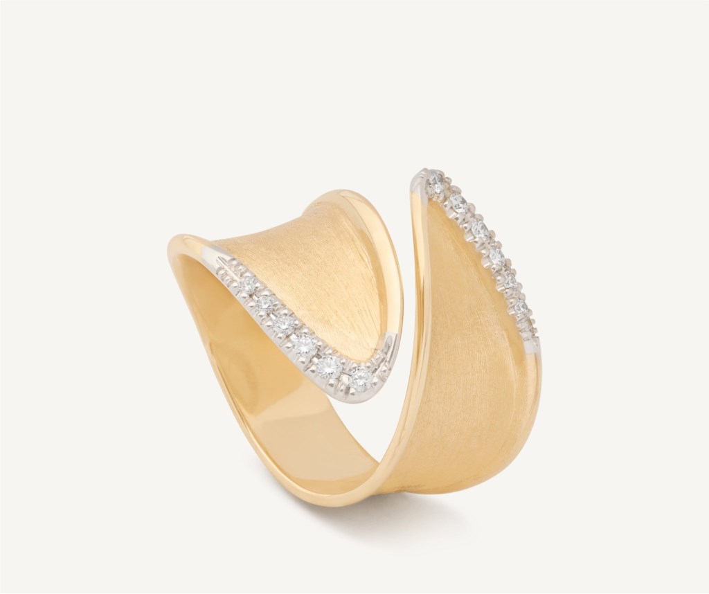 Marco Bicego 18 Karat Yellow/White Gold Diamond Lunaria Twist Bypass Ring 0.05 ct
size 7