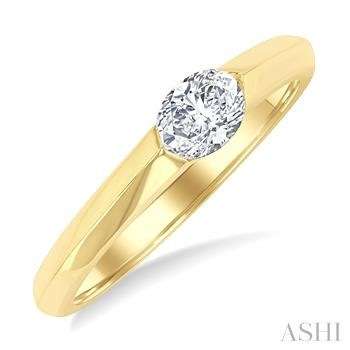 14 Karat Yellow Gold East West 0.30 Ct Oval Cut Diamond Ring 
size 6.5