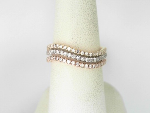 14 Karat Two Tone Gold And Platinum Single Cut Diamond Three Row Ring 0.47 Cts
Ring Size: 7