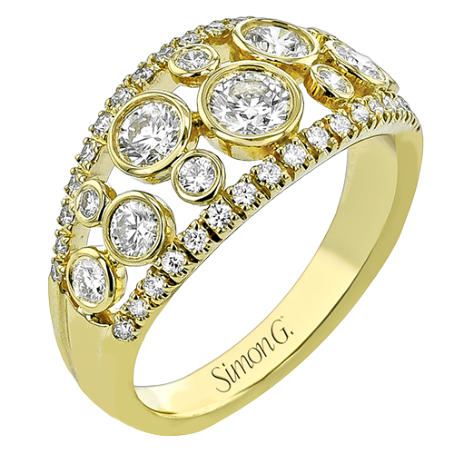 Simon G 18 Karat Yellow Gold Wide Bezel And Prong Set Round Brilliant Cut Diamond Band 1.03 Cts
Size 6.5