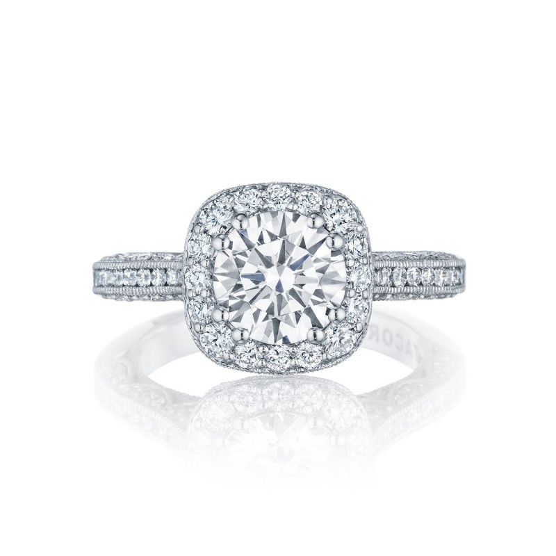 Tacori 18 Karat White Gold Classic Crescent Semi-Mount Engagement Ring With 0.94 Total Diamond Weight