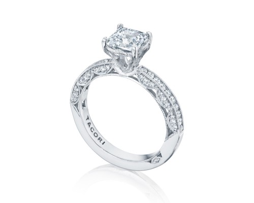 Tacori 18 Karat White Gold Classic Crescent Semi-Mount Engagement Ring With 0.41 Total Diamond Weight