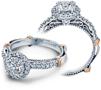 Verragio 14 Karat White/Rose  Gold Parisian Semi-Mount Engagement Ring With Round Diamonds 0.30  Total Diamond Weight
