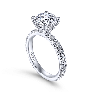 Gabriel & Co:14 Karat White Gold Semi-Mount Ring With 50 Round G/H SI1-2 Diamonds1.02 Total Diamond Weight  
*Setting only, center stone not included