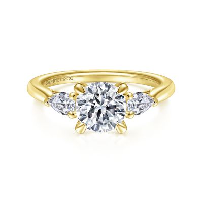 Gabriel & Co14 Karat Yellow Gold Pear Shape Diamond Semi Mount Engagment Ring 0.35 Ct