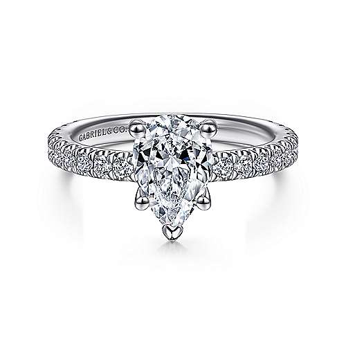 Gabriel & Co 14 Karat White Gold Pear Shape Halo Diamond Semi Mount Engagement Ring 0.53 Ct