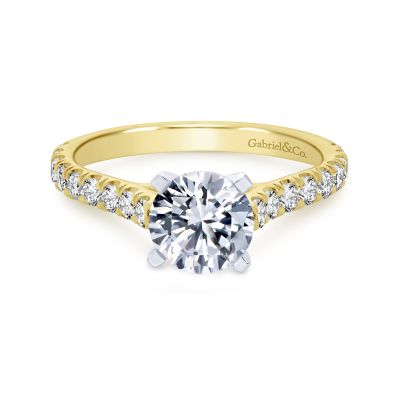 Gabriel & Co 14 Karat Yellow Gold Diamond Cathedral Semi-Mount Engagment Ring 0.52 Ct
*Setting only, center stone not included