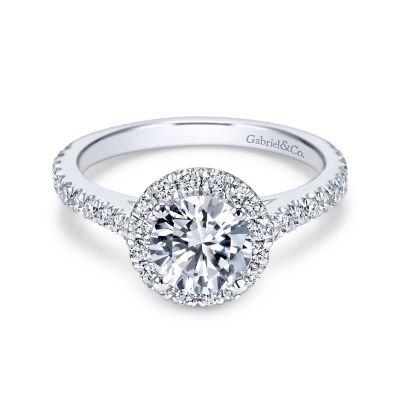 Gabriel & Co 14 Karat White Gold Round Halo Diamond Semi Mount Engagement Ring 0.64 Ct