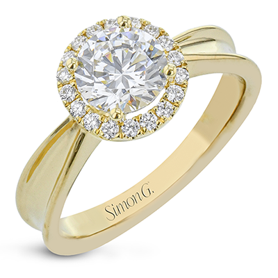 Simon G 18 Karat Yellow Gold Round Brilliant Cut Diamond Halo Semi-Mount Ring  0.16 Ct
