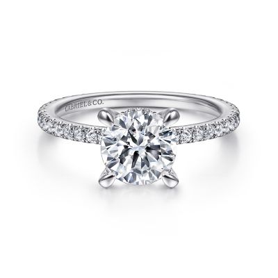 Gabriel & Co 14 Karat White Gold Semi-Mount Engagement Ring 0.16 Total Diamond Weight