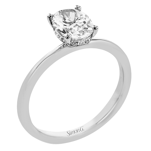 Simon G 18 Karat White Gold Diamond Hidden Halo Oval Semi-Mount 0.05Ct