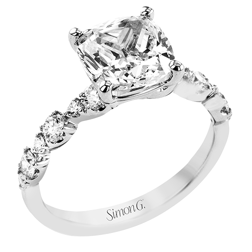 Simon G 18 Karat White Gold Alternating Round Brilliant Cut Diamond Semi-Mount Ring 0.47Ct