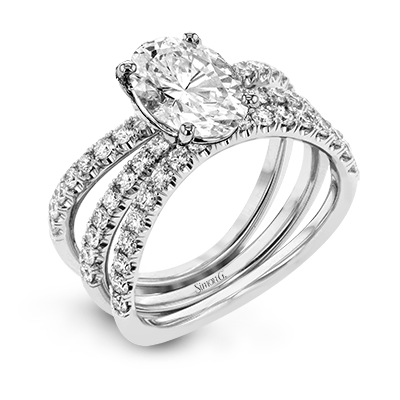 Simon G 18 Karat White Gold Oval Straightline Diamond Semi-Mount With Curved Ring Enhancer 0.82 Ct